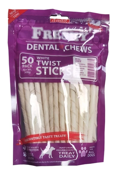 Freshy Dental Twists - Beyaz Burgu Çubuk - 50'li Paket - 13 cm