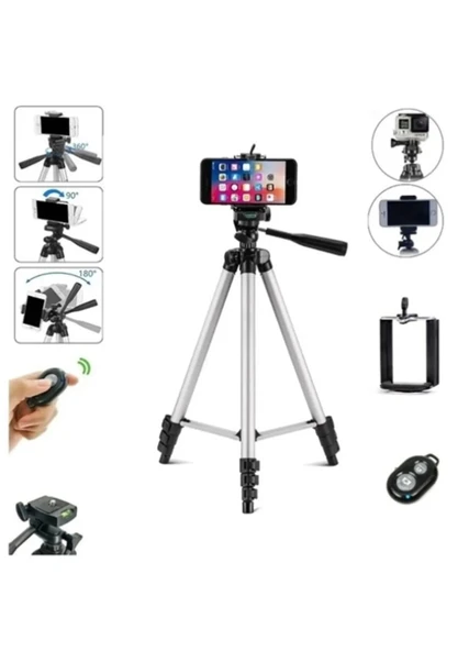 Bluetooth Tripot Profesyonel Fotoğraf Video Çekimi Kumandalı 106 Cm Tripod Telefon Tutucu - 2