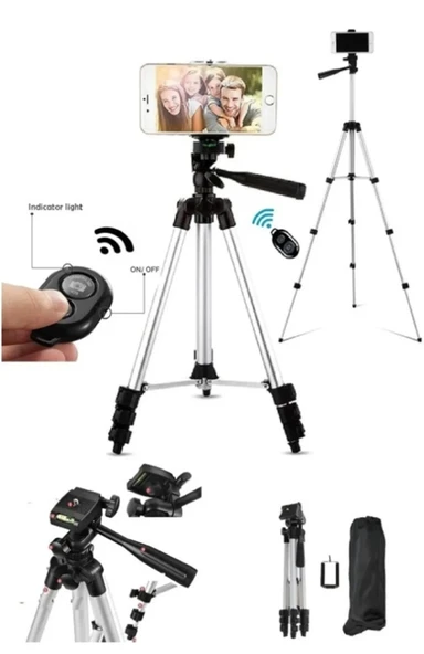 Bluetooth Tripot Profesyonel Fotoğraf Video Çekimi Kumandalı 106 Cm Tripod Telefon Tutucu