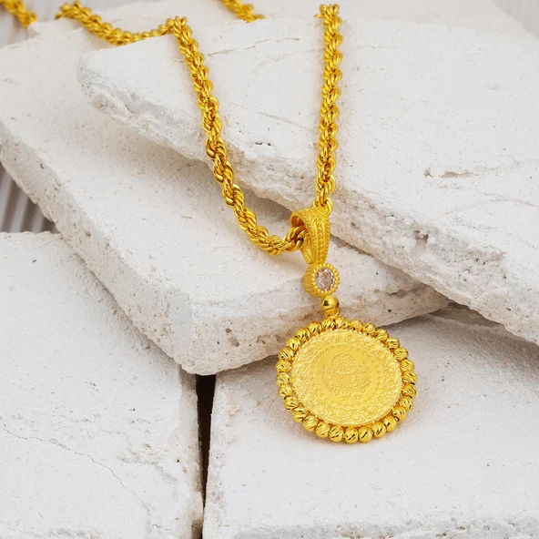 Çeyrek Altınlı 14 Ayar Zincirli Kolye - Resim 2