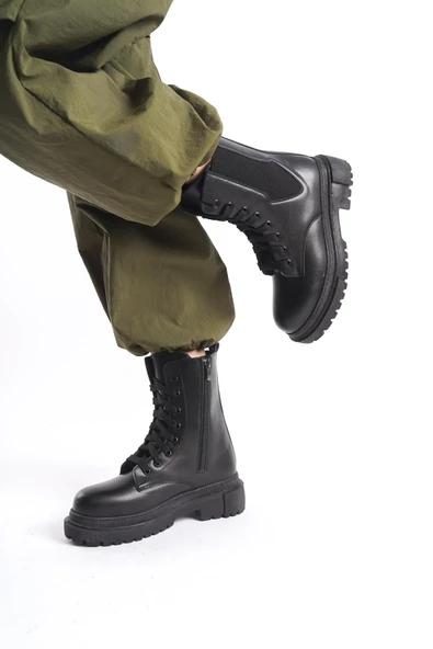 Kadın Günlük Postal Bot Rahat Kalıp Yüksek Taban Fermuarlı Bağcıklı Kadın Bot - Resim 7