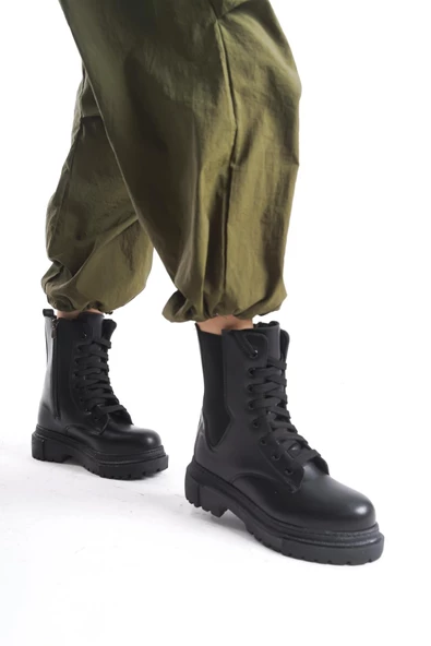 Kadın Günlük Postal Bot Rahat Kalıp Yüksek Taban Fermuarlı Bağcıklı Kadın Bot - Resim 6