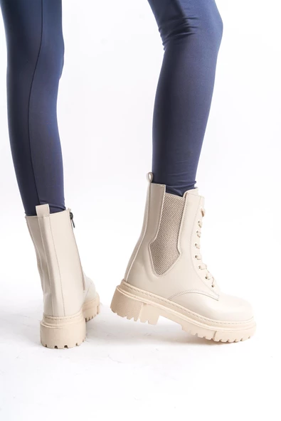 Kadın Günlük Postal Bot Rahat Kalıp Yüksek Taban Fermuarlı Bağcıklı Kadın Bot - Resim 3