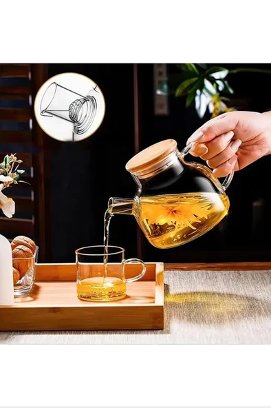 Bambu Kapaklı Borosilikat Cam Demlik 1000ml Royaleks-CM-2000 - 4