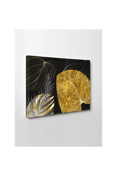 Kanvas Tablo Gold Siyah Yaprak ürün görseli 1
