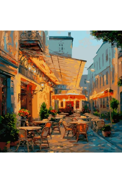 Canvas Sokakdaki Cafesi Sayılarla Boyama Seti  Kasnaklı 40 x 50 cm ürün görseli 1