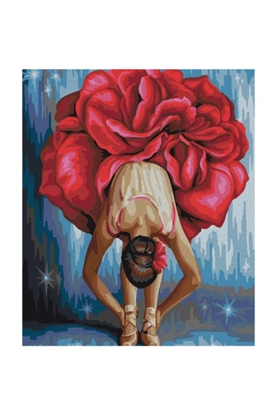 Canvas Kırmızı Çiçekli Balerin Sayılarla Boyama Seti  Kasnaklı 50 x 65 cm ürün görseli 1