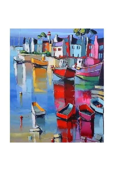 Canvas Konuşan Kayıklar Sayılarla Boyama Seti  Kasnaklı 90 x 110 cm ürün görseli 1