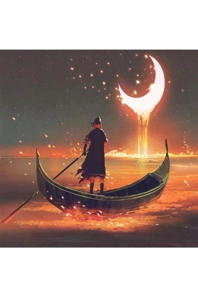 Canvas Hilalde Kayık Sayılarla Boyama Seti  Rulo ürün görseli 1