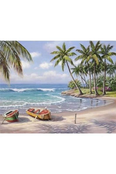 Canvas Ada ve Tatil Sayılarla Boyama Seti  Kasnaklı 70 x 90 cm