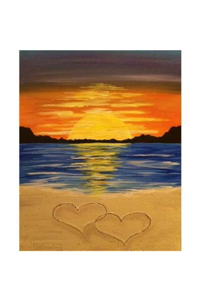 Canvas Kumsalda Kalpli Gün Batımı Sayılarla Boyama Seti  Kasnaklı 40 x 50 cm ürün görseli 1