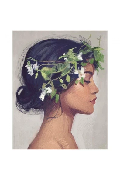 Canvas Çiçek Kadın 20 Sayılarla Boyama Seti  Kasnaklı 50 x 65 cm - 1
