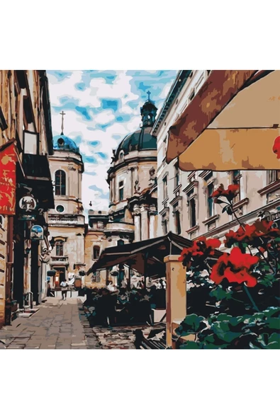 Canvas Avrupa'da Bir Sokak Sayılarla Boyama Seti Rulo ürün görseli 1