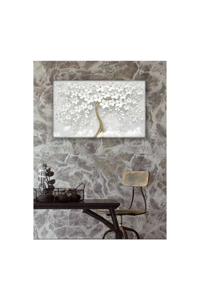 Kanvas Tablo 3D Dekoratif  Beyaz Çiçek