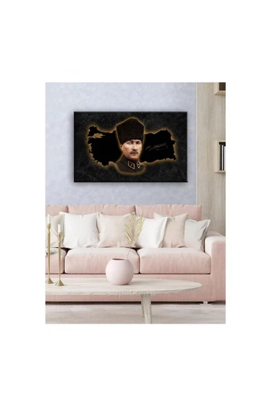 Kanvas Tablo Atatürk Ve Türkiye Haritası Duvar Su 35 x 50 cm ürün görseli 1