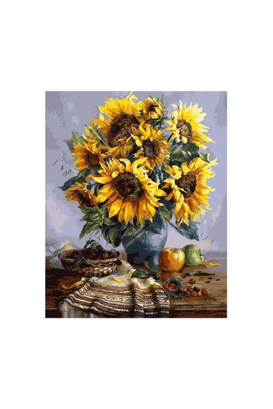Canvas Masa Ve Ayçiçek Sayılarla Boyama Seti   Kasnaklı 50 x 65 cm ürün görseli 1