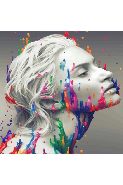 Canvas Kadının Renkli Yüzü Sayılarla Boyama Seti  Kasnaklı 60 x 75 cm ürün görseli 1