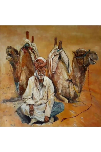 Canvas Çöldeki Develer Sayılarla Boyama Seti  Kasnaklı 50 x 65 cm ürün görseli