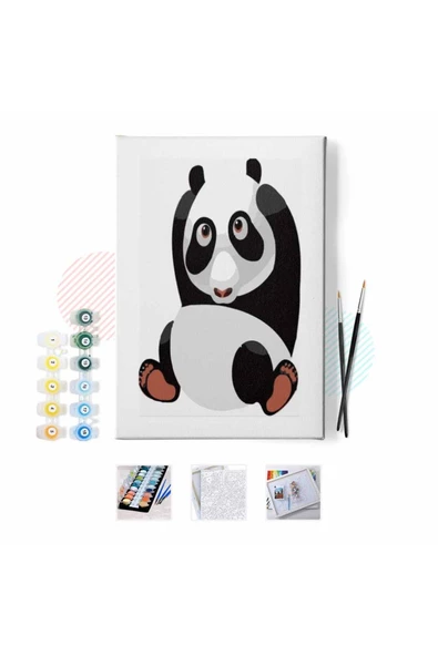 Canvas Uykulu Panda Sayılarla Boyama Seti  Kasnaklı 100 x 140 cm - 1