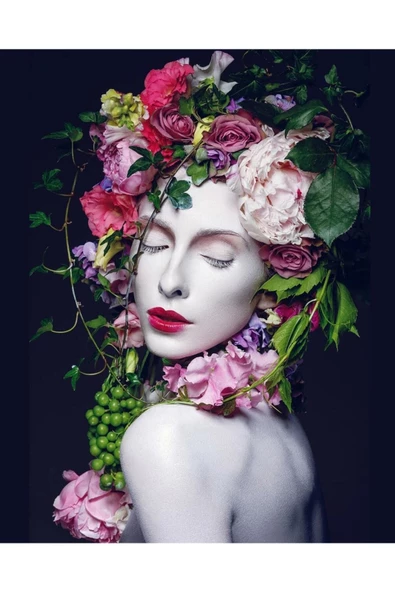 Canvas Kadının Çiçek Duruşu Sayılarla Boyama Seti Kasnaklı 100 x 140 cm ürün görseli 1