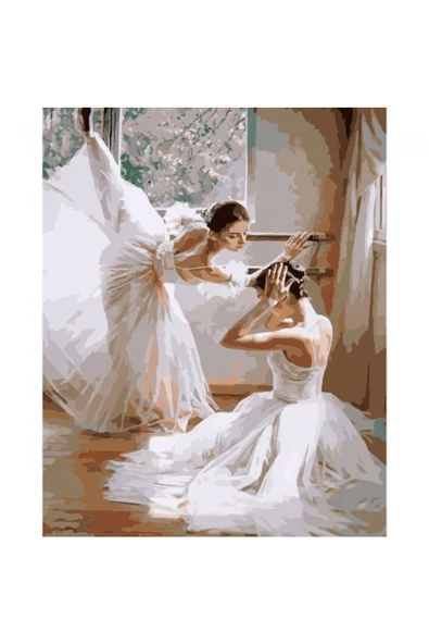 Canvas Beyaz Balerinler Sayılarla Boyama Seti Kasnaklı 100x140 Cm