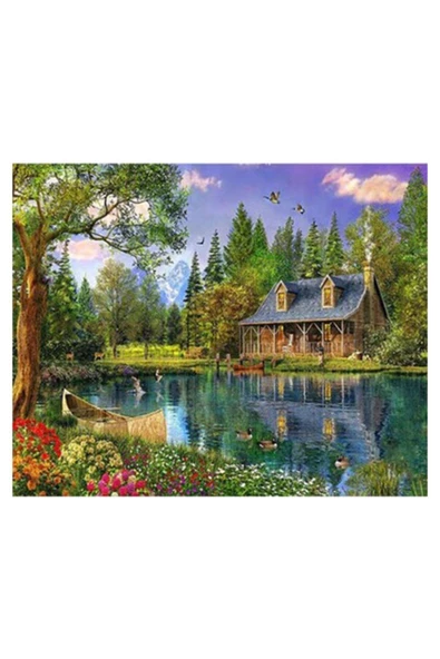 Kanvas Göl Evi Sayılarla Boyama Seti Kasnaklı 100x140 Cm - Resim 3