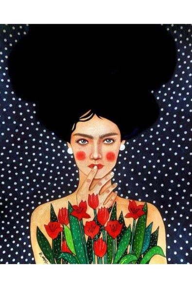 Canvas Laleli Kadın Sayılarla Boyama Seti   Kasnaklı 90 x 110 cm ürün görseli 1