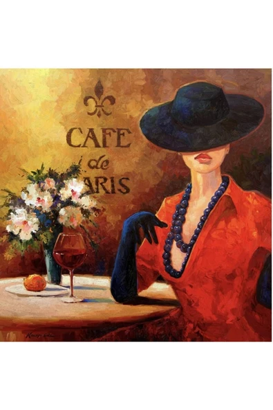 Canvas Zarif Şapkalı Kadın Sayılarla Boyama Seti Kasnaklı 50 X 65 Cm