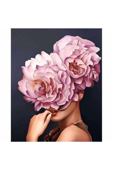 Canvas Çiçek Kadın 10 Renkli Sayılarla Boyama Seti Kasnaklı 70 X 90 Cm