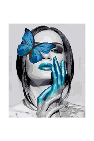 Canvas Kelebekli Kadın Sayılarla Boyama  Seti Rulo ürün görseli 1