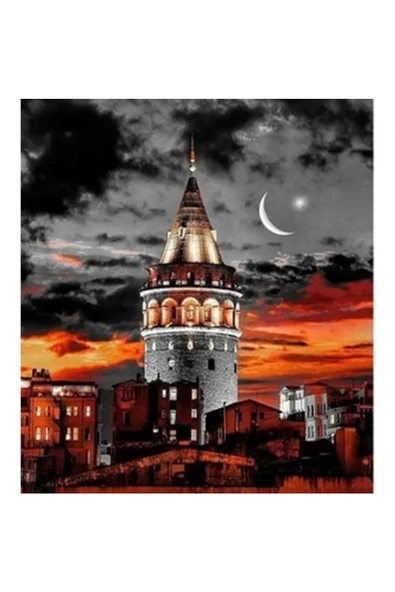 Canvas Galata Kulesi Renkli Sayılarla Boyama Seti Rulo