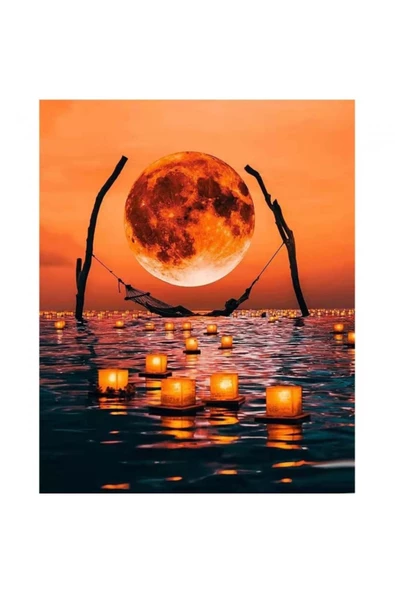 Canvas Huzurlu Dolunay Sayılarla Boyama Seti  Kasnaklı 90 x 110 cm ürün görseli 1