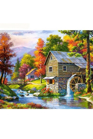Canvas Yayla Evi Sayılarla Boyama Seti  Kasnaklı 40 x 50 cm