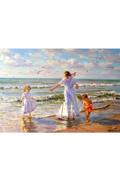 Canvas Sahilde Gezi Sayılarla Boyama Seti  Kasnaklı 40 x 50 cm ürün görseli 1