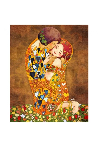 Canvas Sevgi Öpücüğü Sayılarla Boyama Seti  Kasnaklı 70 x 90 cm ürün görseli 1