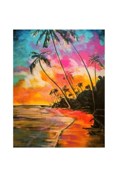 Canvas Palmiye ve Sahil Sayılarla Boyama Seti  Kasnaklı 60 x 75 cm ürün görseli