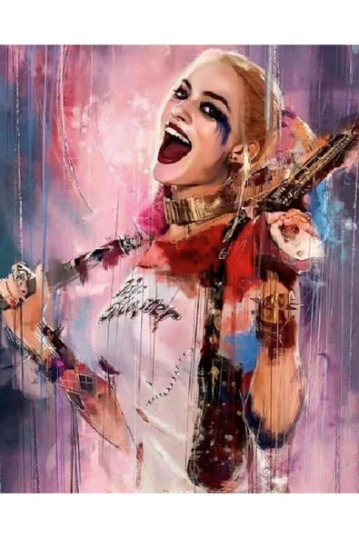 Canvas Neşeli Harleyquinn Sayılarla Boyama Seti   Kasnaklı 100 x 140 cm