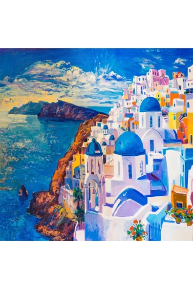 Canvas Yunanistan Evleri Sayılarla Boyama Seti  Kasnaklı 40 x 50 cm