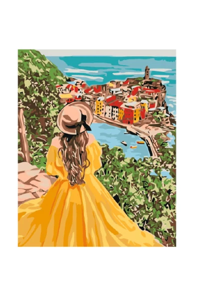 Canvas Sarı Elbiseli Kadın Sayılarla Boyama Seti Rulo ürün görseli 1