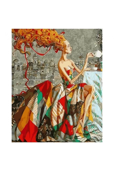 Canvas Renkli Elbise 2 Sayılarla Boyama Seti  Kasnaklı 90 x 110 cm