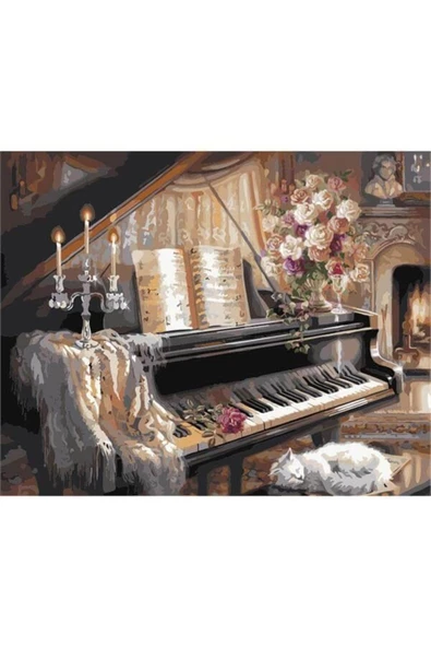 Canvas Mumlar ve Piyano Sayılarla Boyama Seti  Kasnaklı 70 x 90 cm ürün görseli 1
