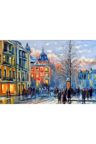 Canvas Bir Kış Günü Sayılarla Boyama Seti   Kasnaklı 90 x 110 cm ürün görseli 1