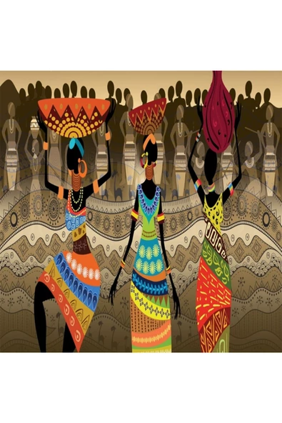 Canvas Su Taşıayn Afrikalılar Sayılarla Boyama Seti  Kasnaklı 90 x 110 cm ürün görseli 1
