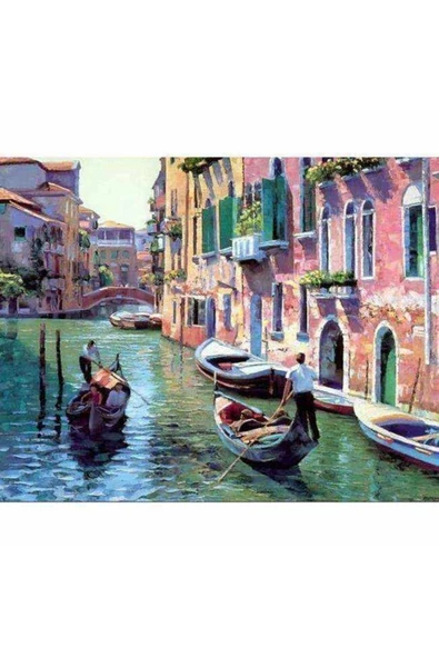 Canvas Venedik Kanal Gezisi Sayılarla Boyama Seti  Kasnaklı 60 x 75 cm