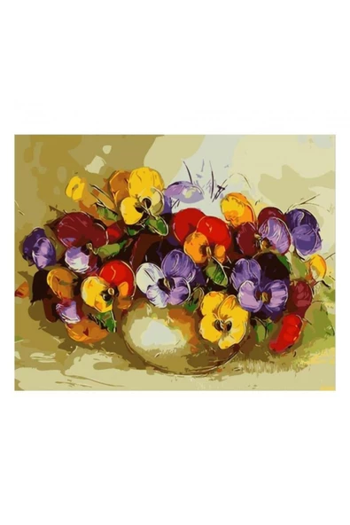 Canvas Renkli Menekşeler Sayılarla Boyama Seti  Kasnaklı 40 x 50 cm ürün görseli 1