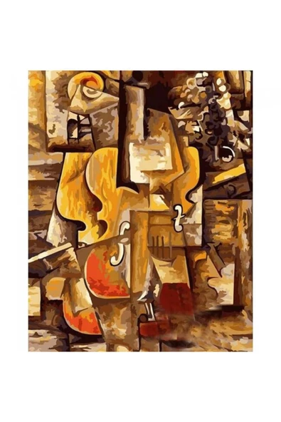 Canvas Picasso Keman ve Üzümler Sayılarla Boyama Seti  Kasnaklı 100 x 140 cm