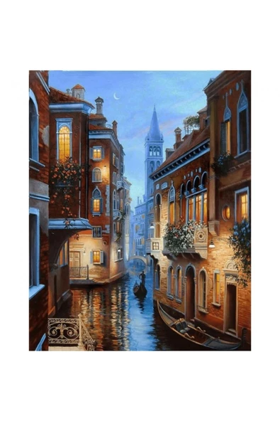 Canvas Aşıklar Şehri Venedik Sayılarla Boyama Seti  Kasnaklı 50 x 65 cm