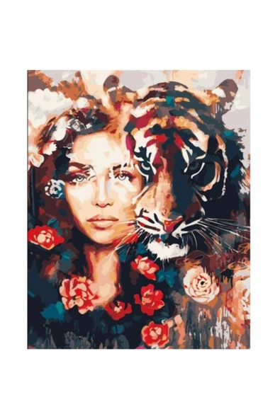 Canvas Kadın ve Kaplan Sevgisi Sayılarla Boyama Seti Rulo ürün görseli 1