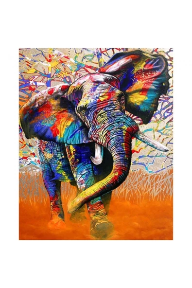 Canvas Koşan Fil Sayılarla Boyama Seti  Kasnaklı 100 x 140 cm ürün görseli 1