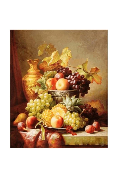 Canvas Altın Vazo Ve Meyveler Sayılarla Boyama Seti Kasnaklı 90x110 Cm
